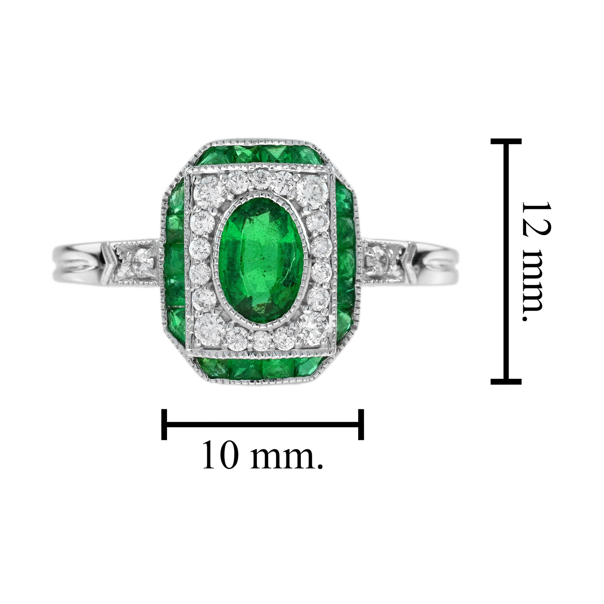 Oval Shape Green Emerald Diamond Vintage Inspire Art Deco Style White Gold Ring
