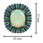 White Ethiopian Opal Emerald Sapphire Antique Style Cocktail 18K White Gold Ring