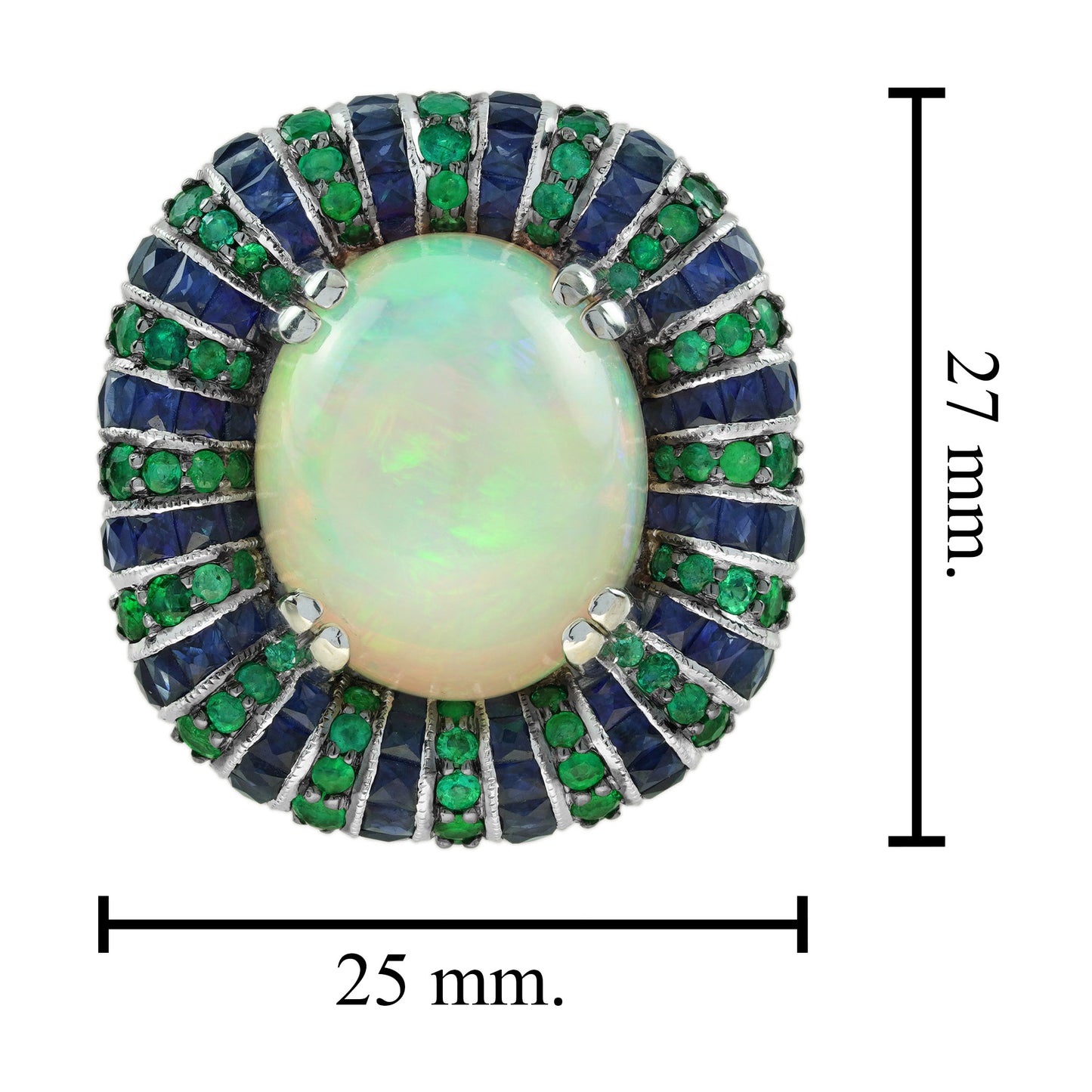 white ethiopian opal emerald sapphire antique style cocktail 18k white gold ring