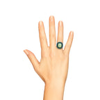 White Ethiopian Opal Emerald Sapphire Antique Style Cocktail 18K White Gold Ring