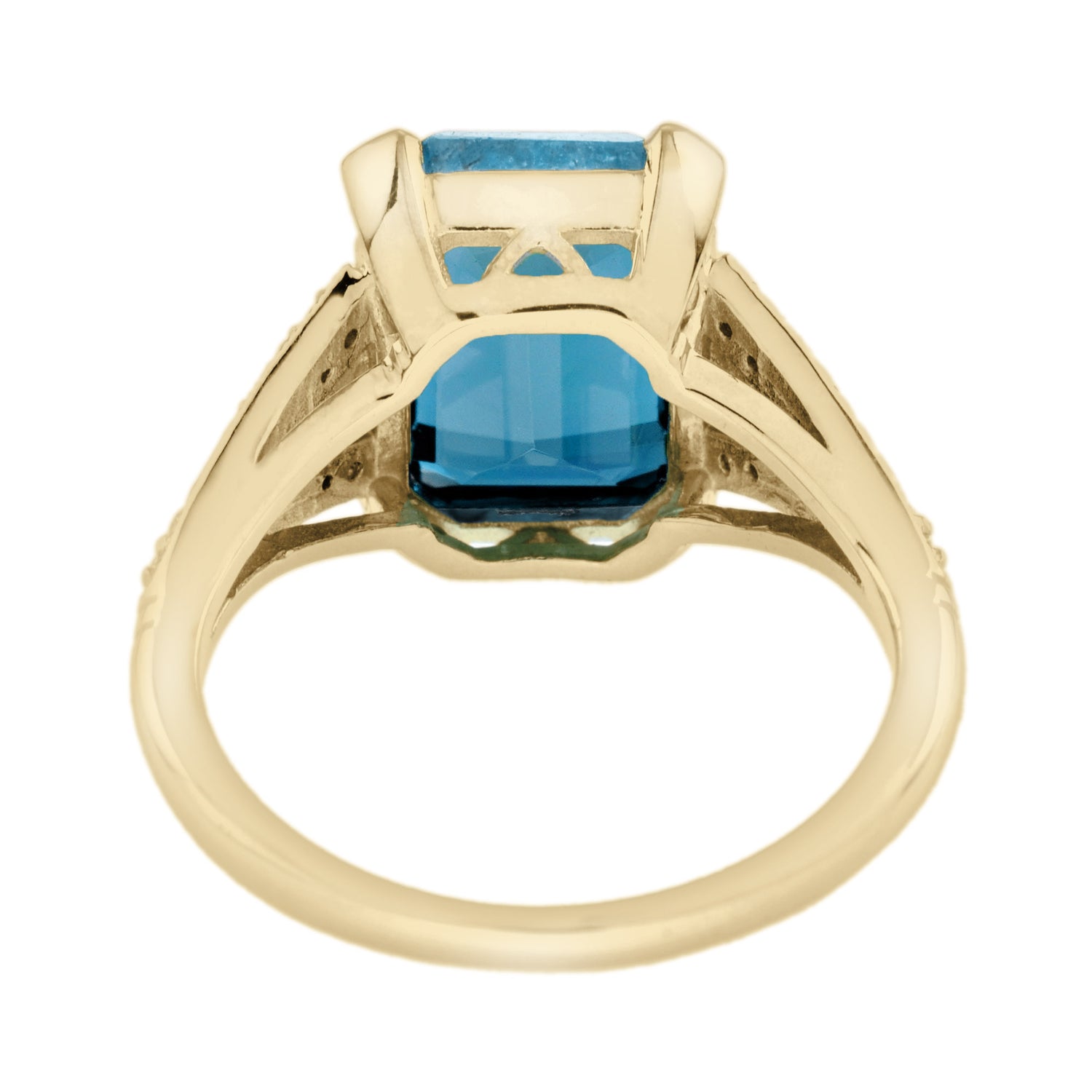 Emerald Cut London Blue Topaz &amp; Diamond Solitaire 14K Yellow Gold Ring