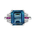 Emerald Shape London Blue Topaz & Ruby Diamond Art Deco Style White Gold Ring