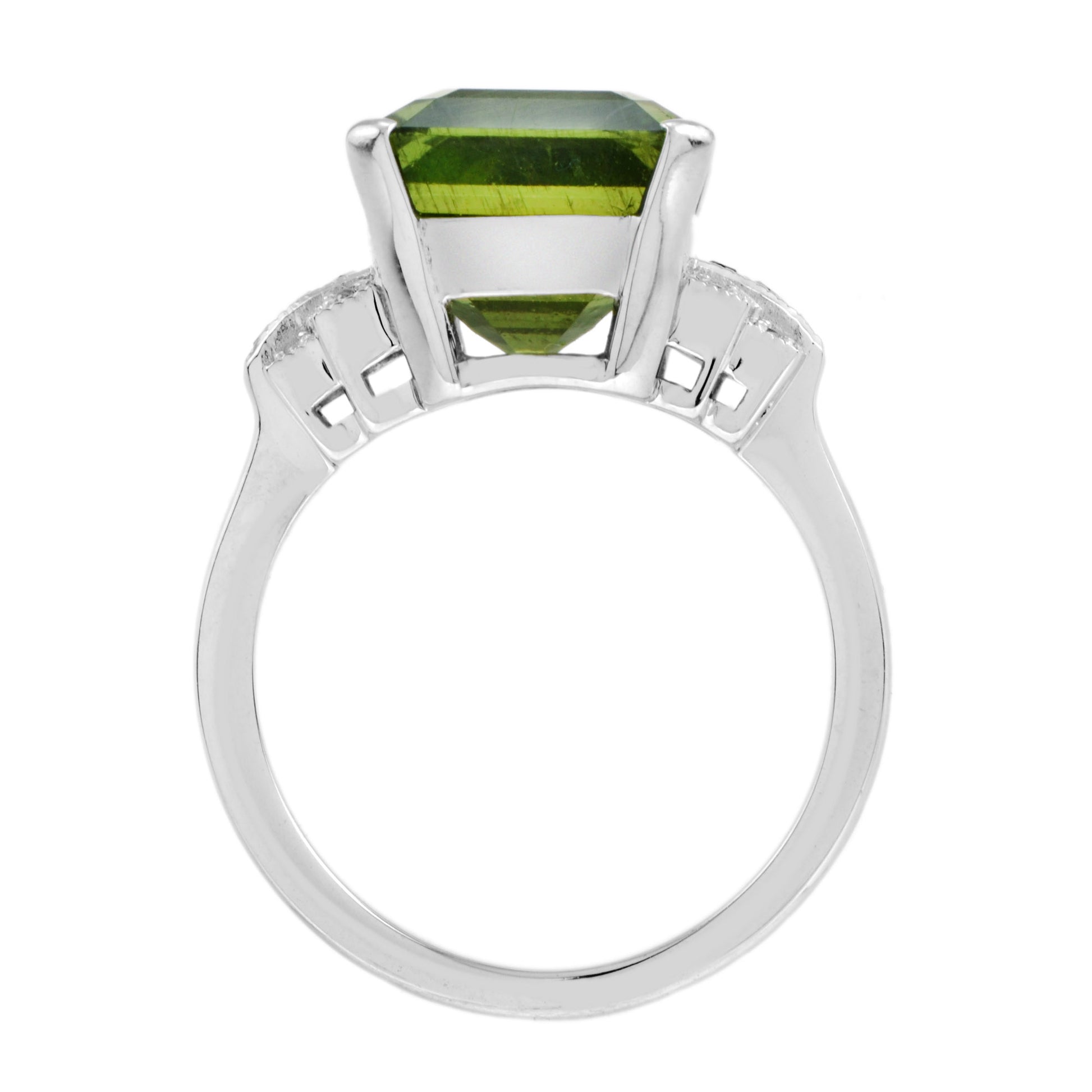 Certified Green Apatite with Diamond Ruby Art Deco Style 18K White Gold Ring
