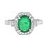 Art Deco Style Oval Shape Emerald & Diamond Halo Set 18K White Gold Ring