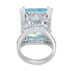 24.55 CT. Cert Blue Octagon Aquamarine & Diamond Cocktail 18K White Gold Ring