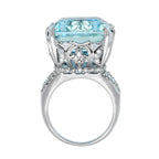 24.55 CT. Cert Blue Octagon Aquamarine & Diamond Cocktail 18K White Gold Ring