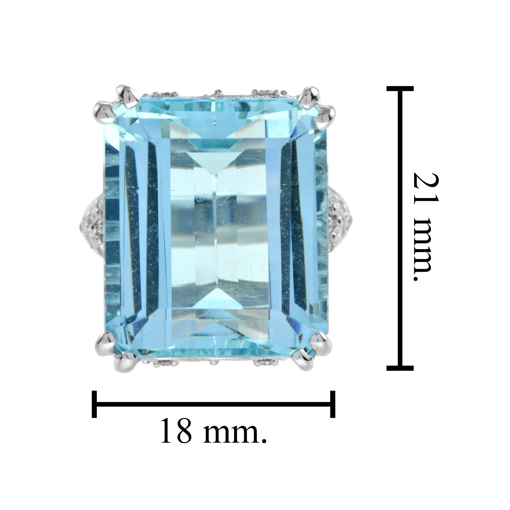 24.55 CT. Cert Blue Octagon Aquamarine &amp; Diamond Cocktail 18K White Gold Ring