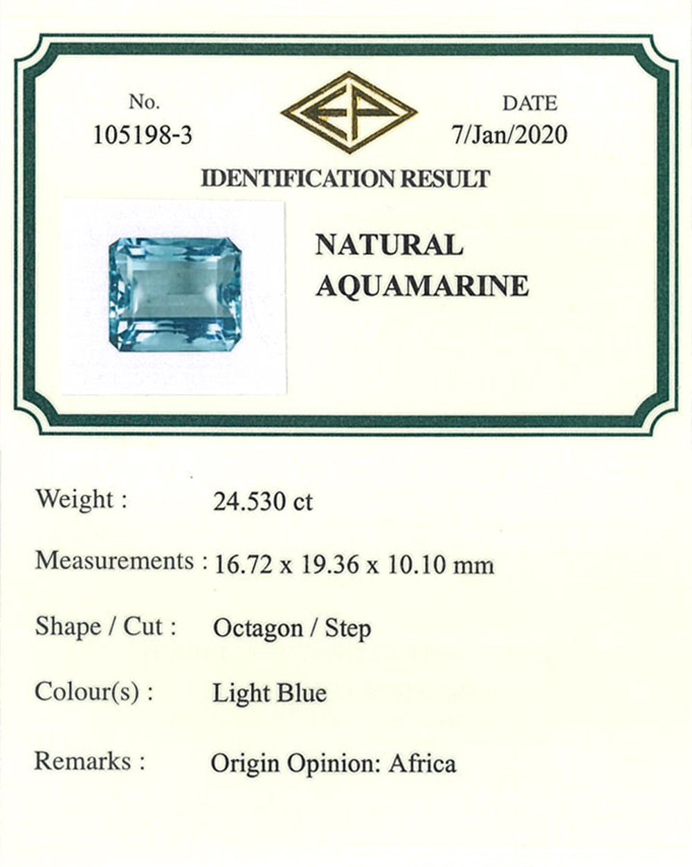 24.55 CT. Cert Blue Octagon Aquamarine & Diamond Cocktail 18K White Gold Ring