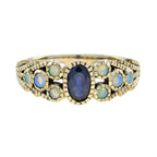 Oval Blue Sapphire & Opal Antique Vintage Inspired Style Yellow Gold Ring