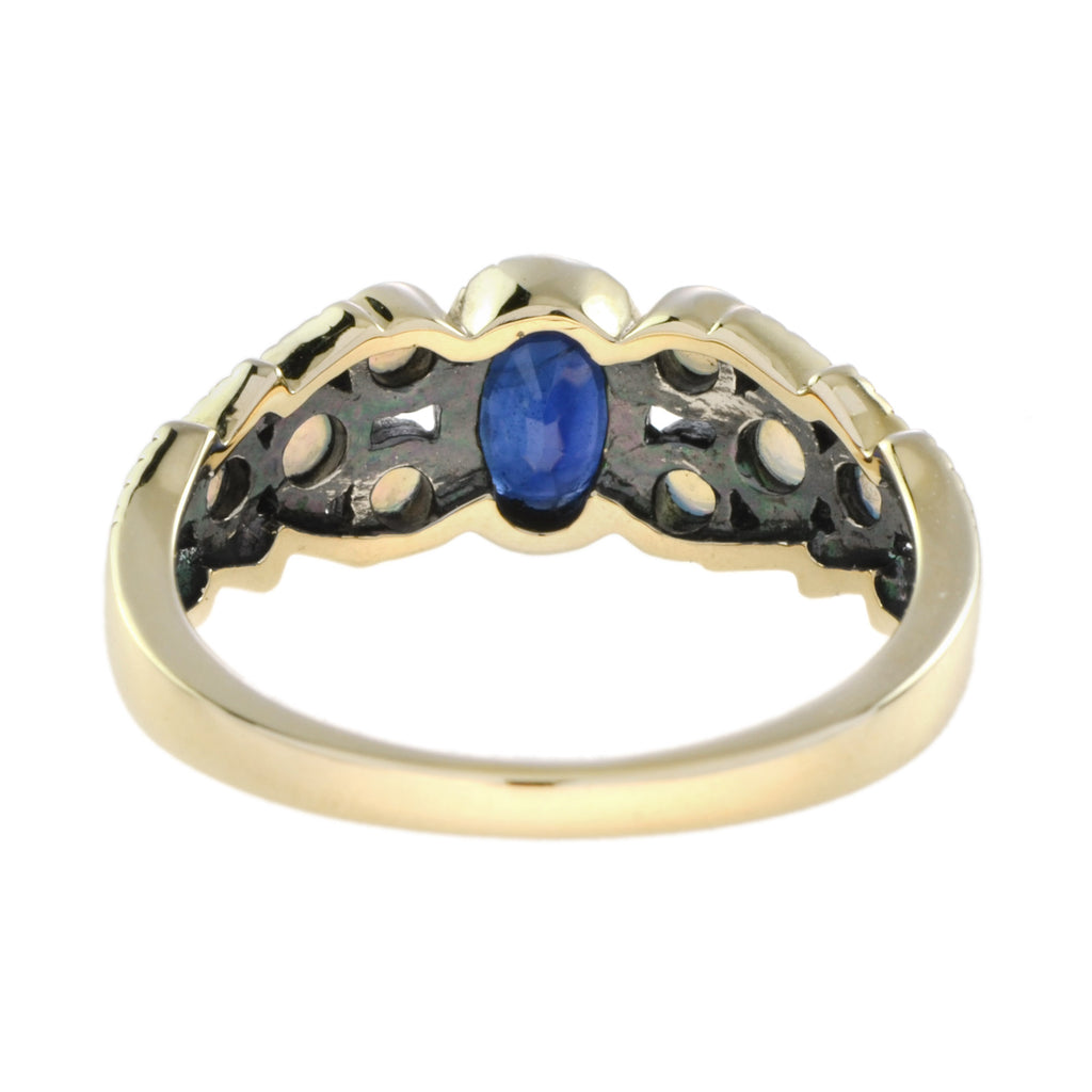 Oval Blue Sapphire & Opal Antique Vintage Inspired Style Yellow Gold Ring