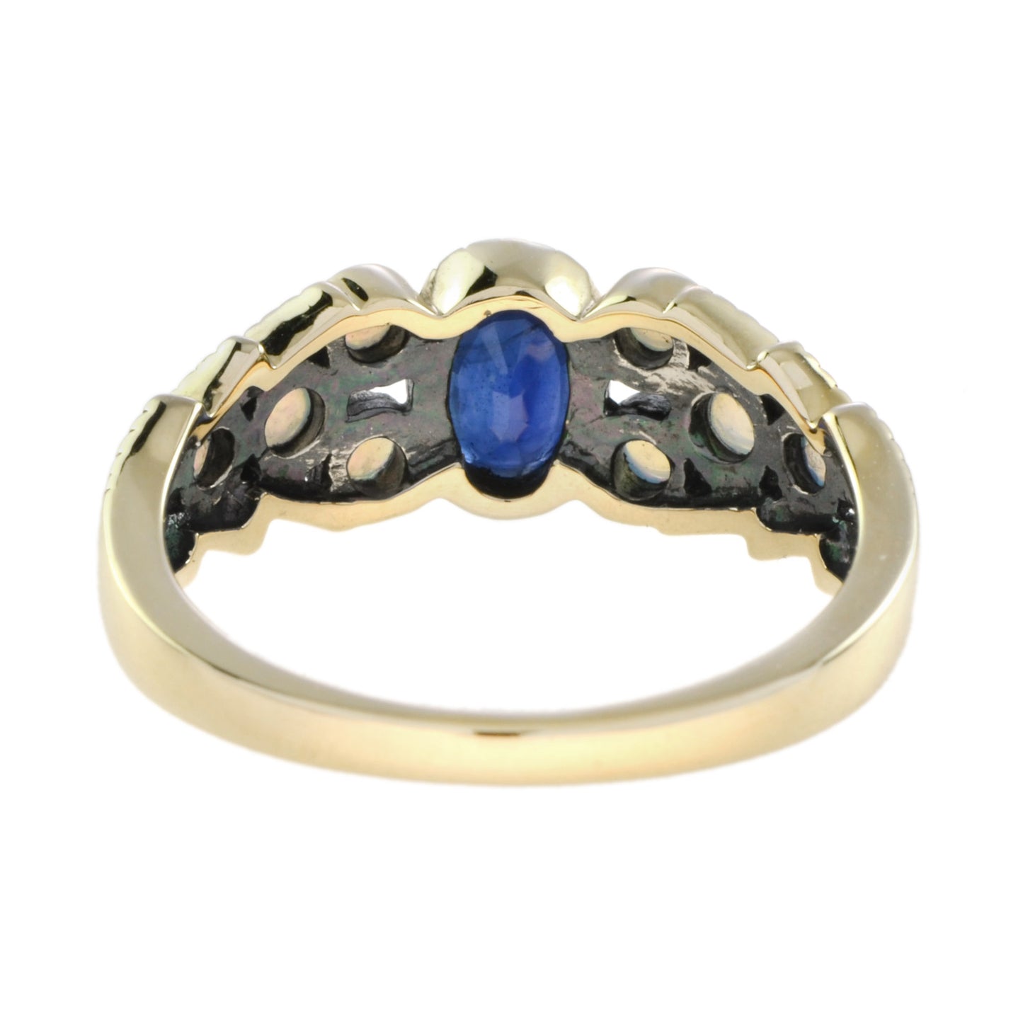 oval blue sapphire & opal antique vintage inspired style yellow gold ring