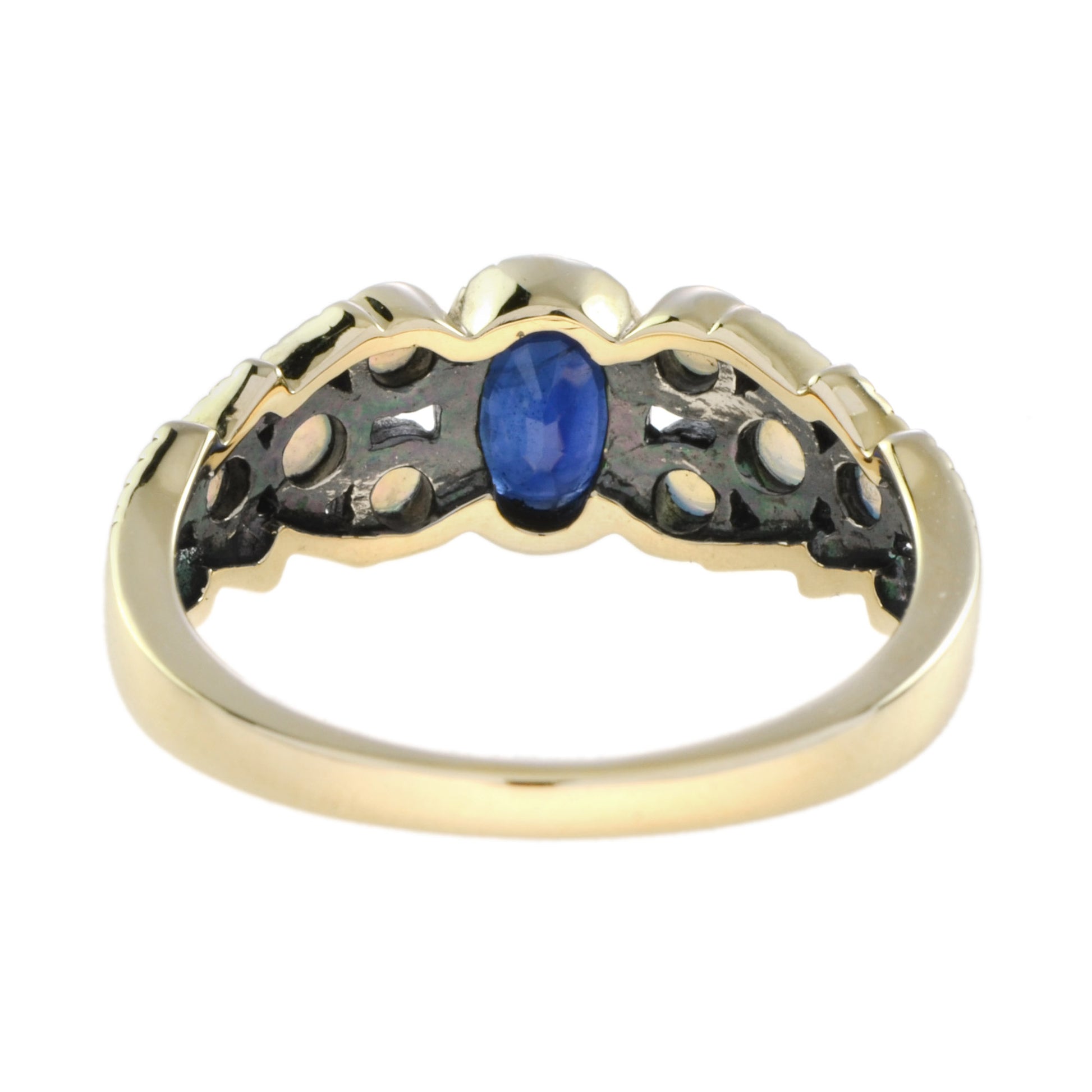 Oval Blue Sapphire & Opal Antique Vintage Inspired Style Yellow Gold Ring