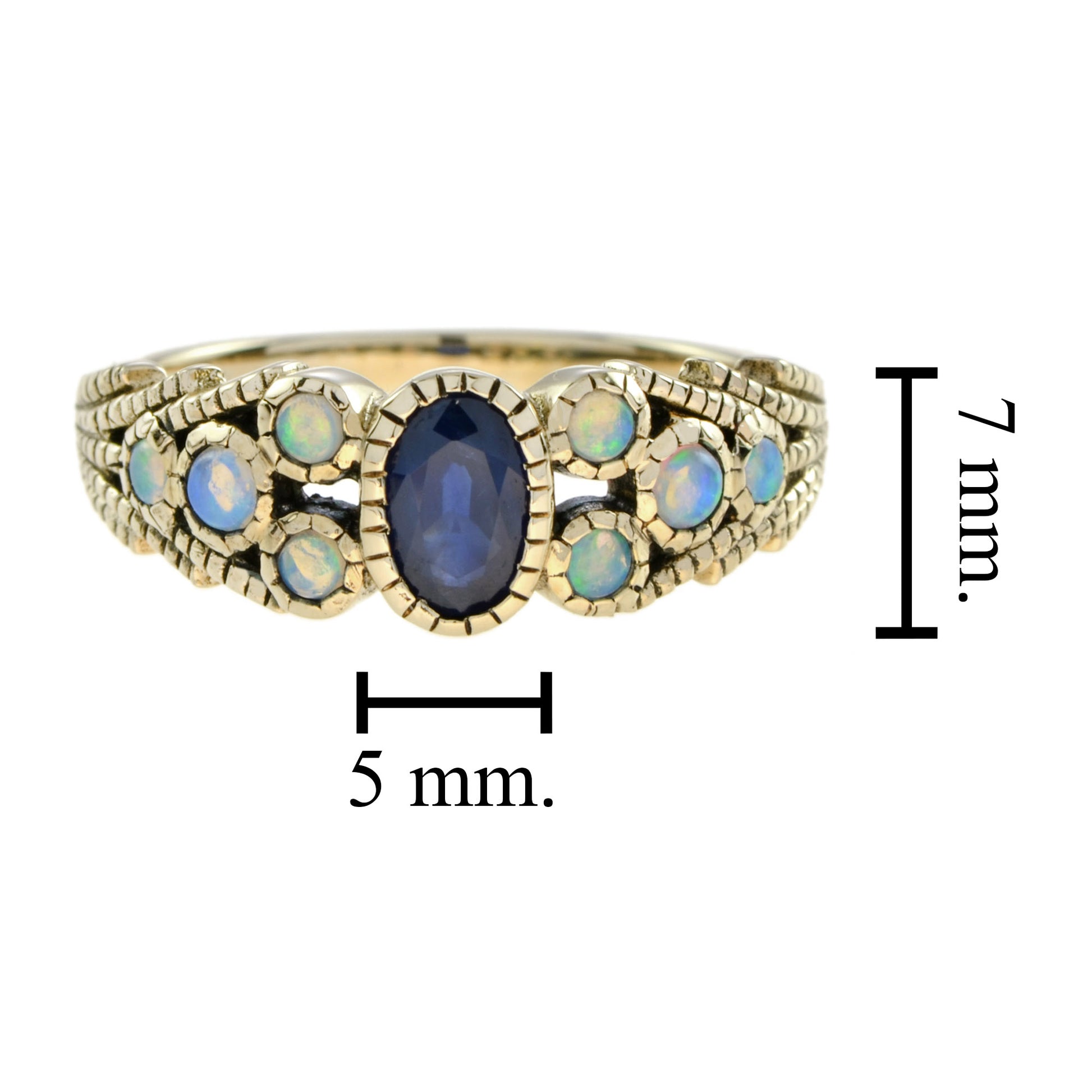 Oval Blue Sapphire & Opal Antique Vintage Inspired Style Yellow Gold Ring