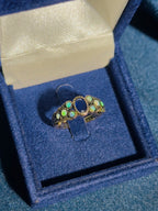 Oval Blue Sapphire & Opal Antique Vintage Inspired Style Yellow Gold Ring