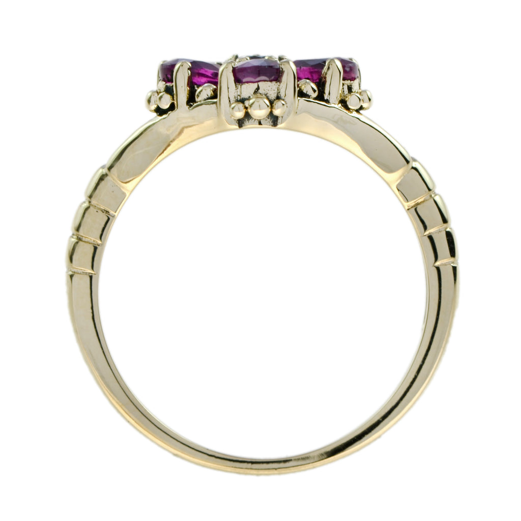 Vintage Inspired White Sapphire & Ruby Vintage Style Floral Cluster Gold Ring