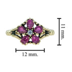 Vintage Inspired White Sapphire & Ruby Vintage Style Floral Cluster Gold Ring