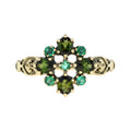 Vintage Style Green Tourmaline & Emerald Cluster 9K Yellow Gold Ring