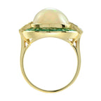 Oval Shape Ethiopian Opal & Emerald Sapphire Halo Set 18K Yellow Gold Ring