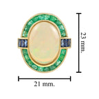 Oval Shape Ethiopian Opal & Emerald Sapphire Halo Set 18K Yellow Gold Ring