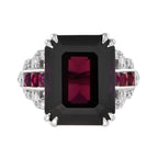 Art Deco Style Octagon Dark Pink Rhodolite & Ruby Diamond 18K White Gold Ring