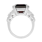 Art Deco Style Octagon Dark Pink Rhodolite & Ruby Diamond 18K White Gold Ring