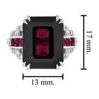 Art Deco Style Octagon Dark Pink Rhodolite & Ruby Diamond 18K White Gold Ring