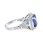 Cushion Shape Blue Violet Tanzanite & Diamond Halo Set 18K White Gold Ring