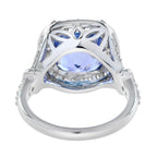 Cushion Shape Blue Violet Tanzanite & Diamond Halo Set 18K White Gold Ring