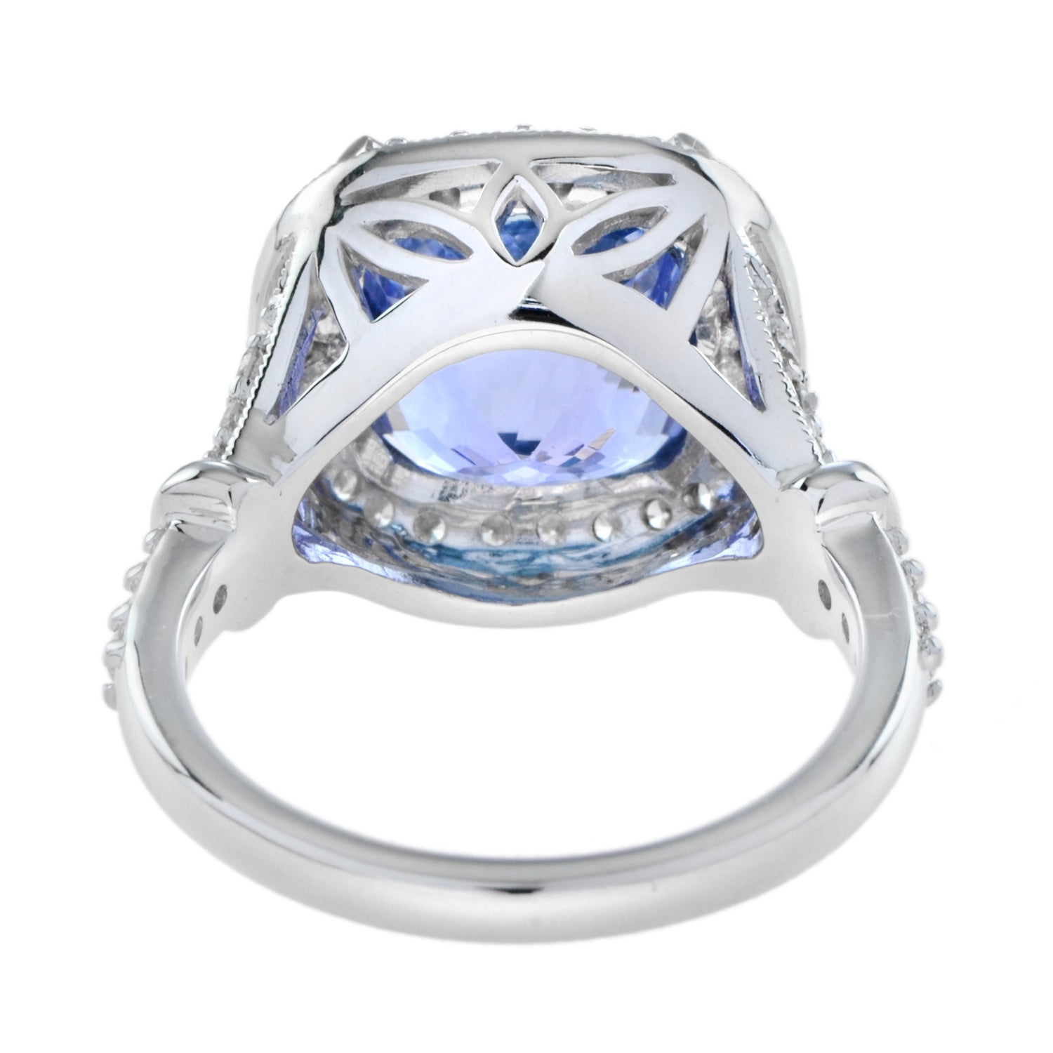 Cushion Shape Blue Violet Tanzanite &amp; Diamond Halo Set 18K White Gold Ring