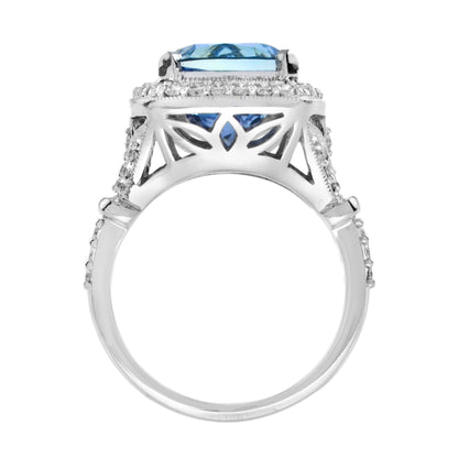 Cushion Shape Blue Violet Tanzanite &amp; Diamond Halo Set 18K White Gold Ring