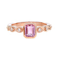 Rectangle Emerald Shape Cut Pink Sapphire & Diamond 18K Rose Gold Ring