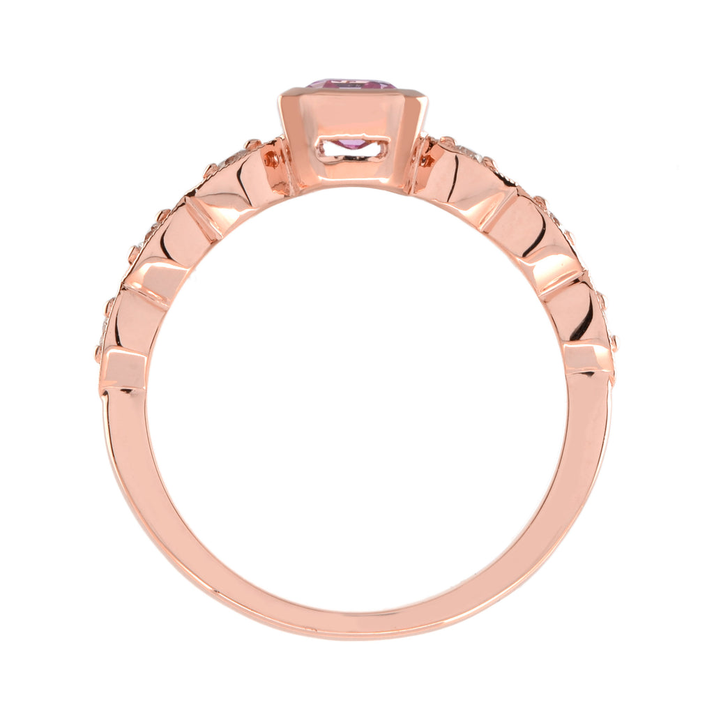 Rectangle Emerald Shape Cut Pink Sapphire & Diamond 18K Rose Gold Ring