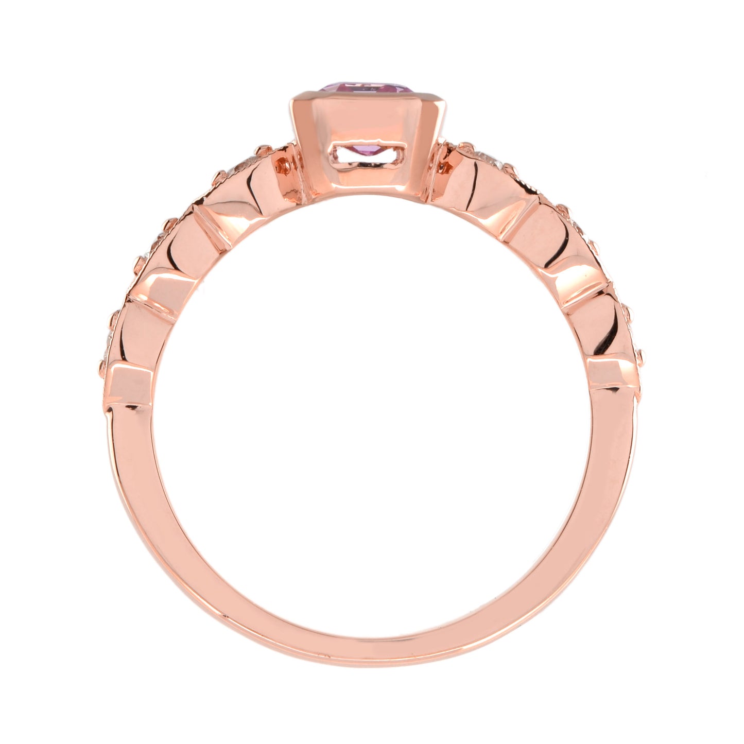 rectangle emerald shape cut pink sapphire & diamond 18k rose gold ring