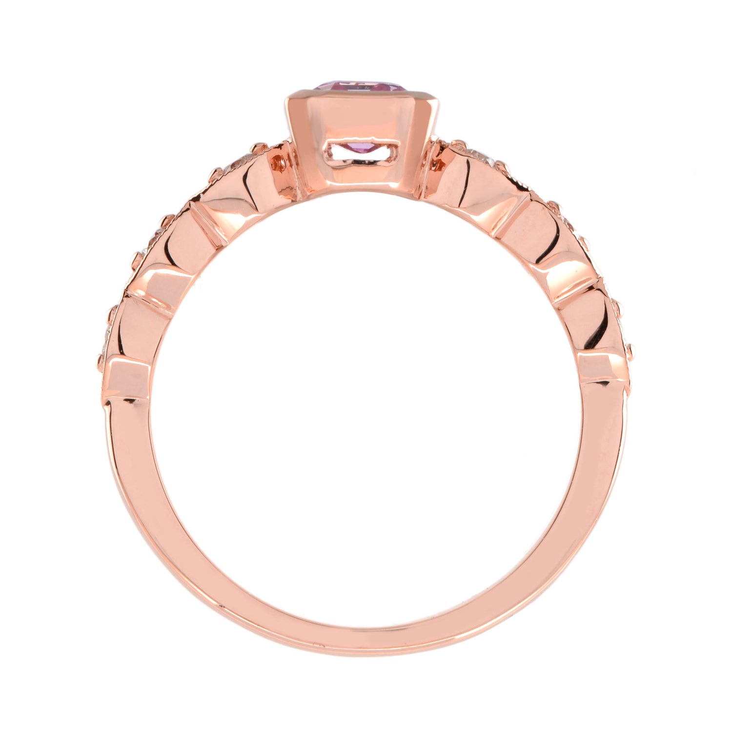 Rectangle Emerald Shape Cut Pink Sapphire &amp; Diamond 18K Rose Gold Ring
