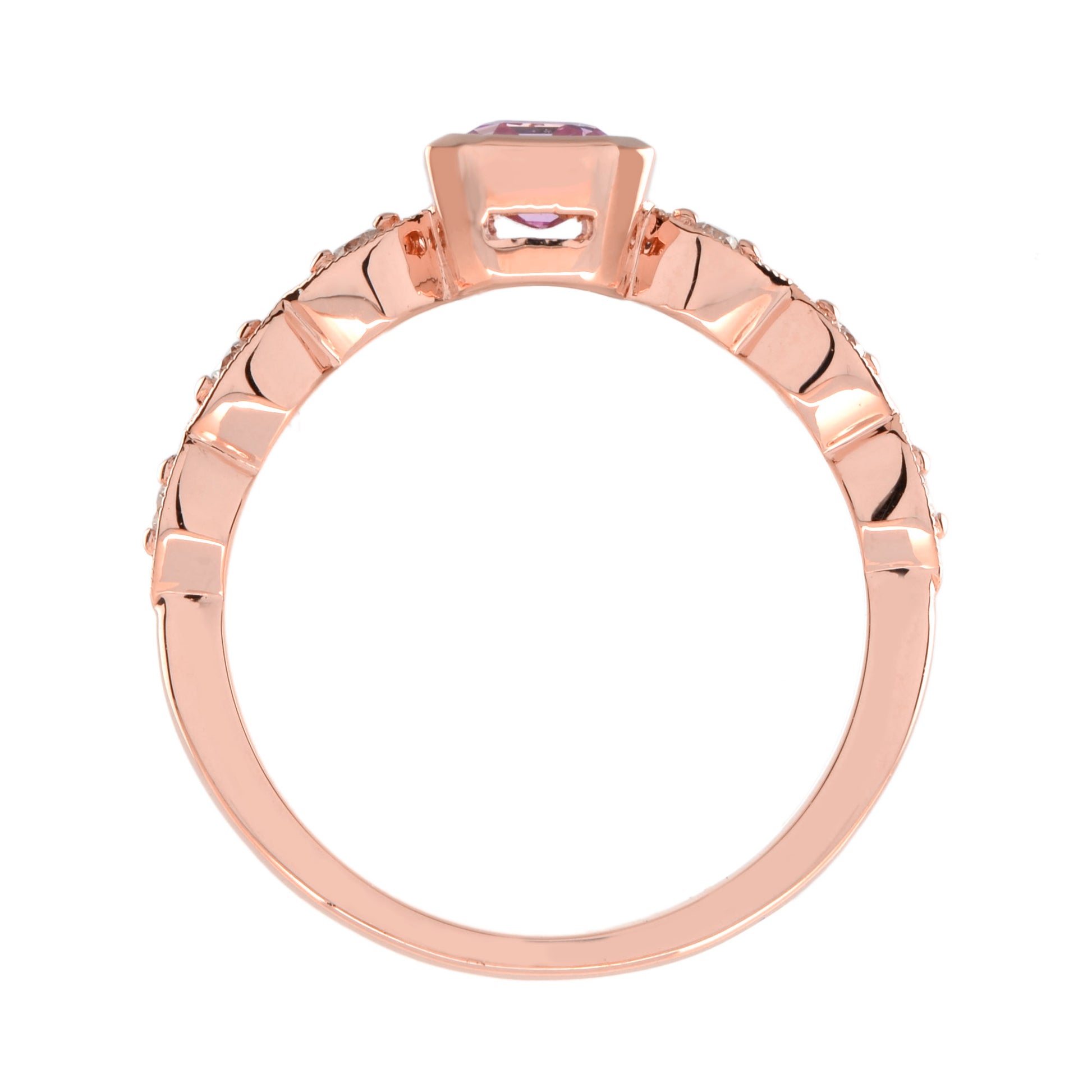 Rectangle Emerald Shape Cut Pink Sapphire & Diamond 18K Rose Gold Ring