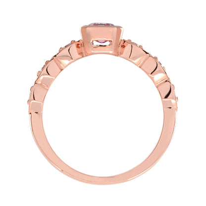 Rectangle Emerald Shape Cut Pink Sapphire & Diamond 18K Rose Gold Ring