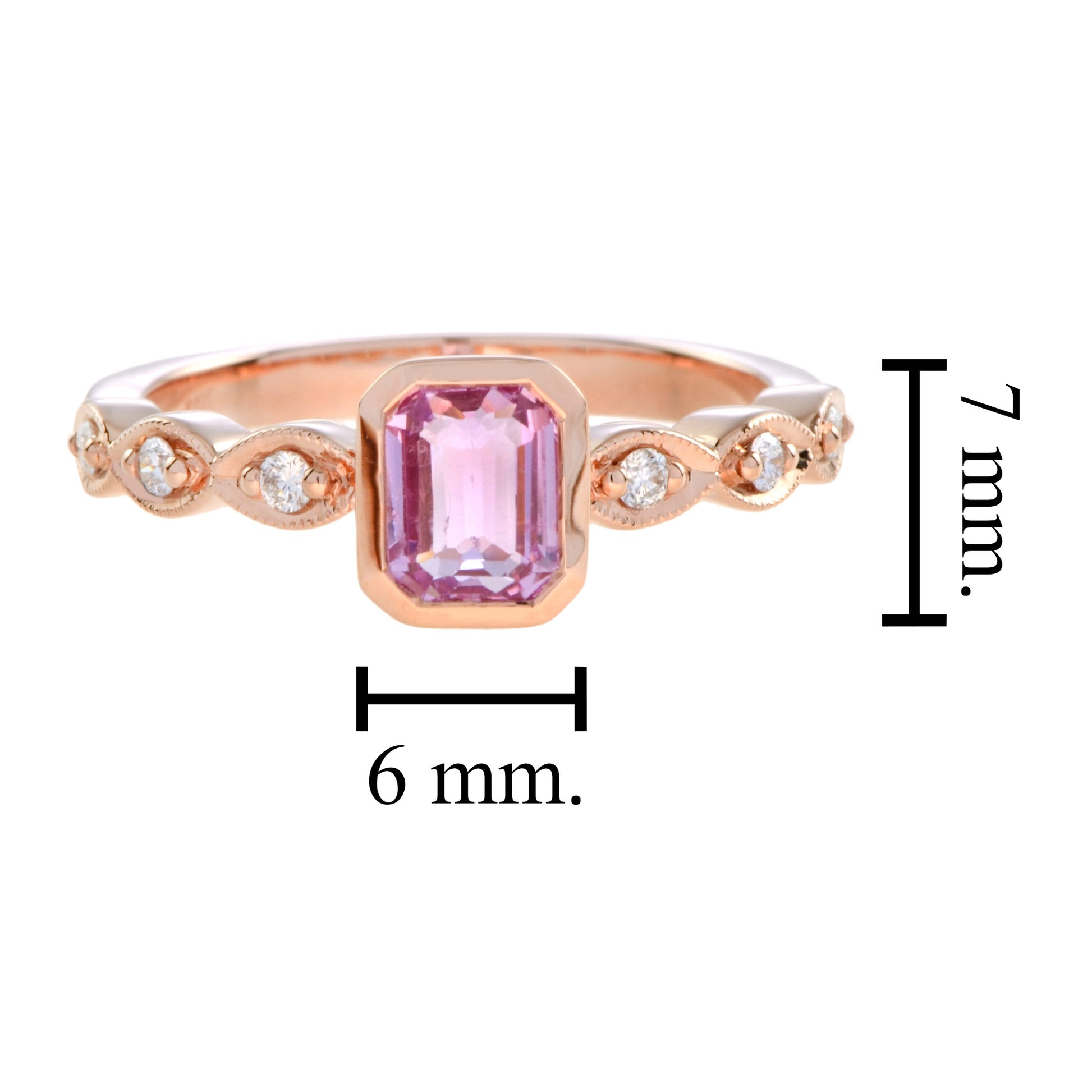 Rectangle Emerald Shape Cut Pink Sapphire & Diamond 18K Rose Gold Ring