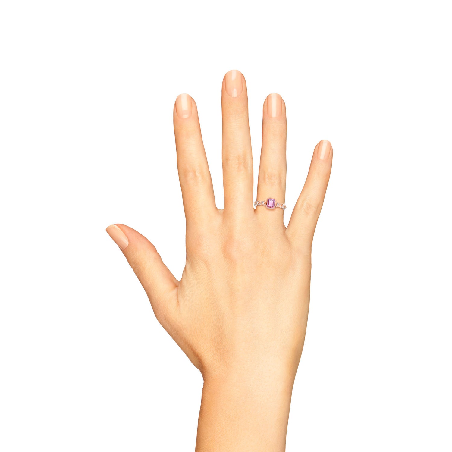 Rectangle Emerald Shape Cut Pink Sapphire &amp; Diamond 18K Rose Gold Ring