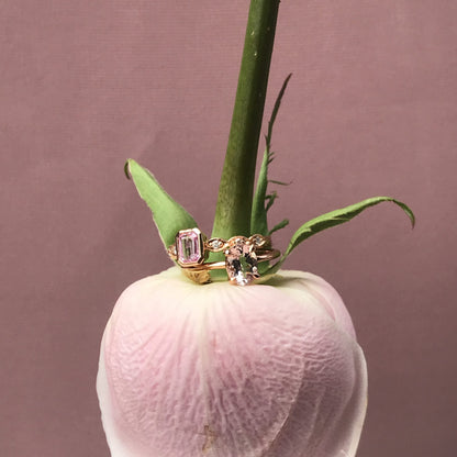 Rectangle Emerald Shape Cut Pink Sapphire & Diamond 18K Rose Gold Ring