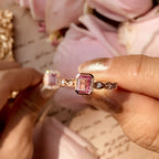 Rectangle Emerald Shape Cut Pink Sapphire & Diamond 18K Rose Gold Ring