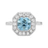 Hexagon Swiss Blue Topaz & Diamond Art Deco Style Halo Set 14K White Gold Ring