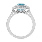 Hexagon Swiss Blue Topaz & Diamond Art Deco Style Halo Set 14K White Gold Ring