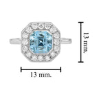 Hexagon Swiss Blue Topaz & Diamond Art Deco Style Halo Set 14K White Gold Ring