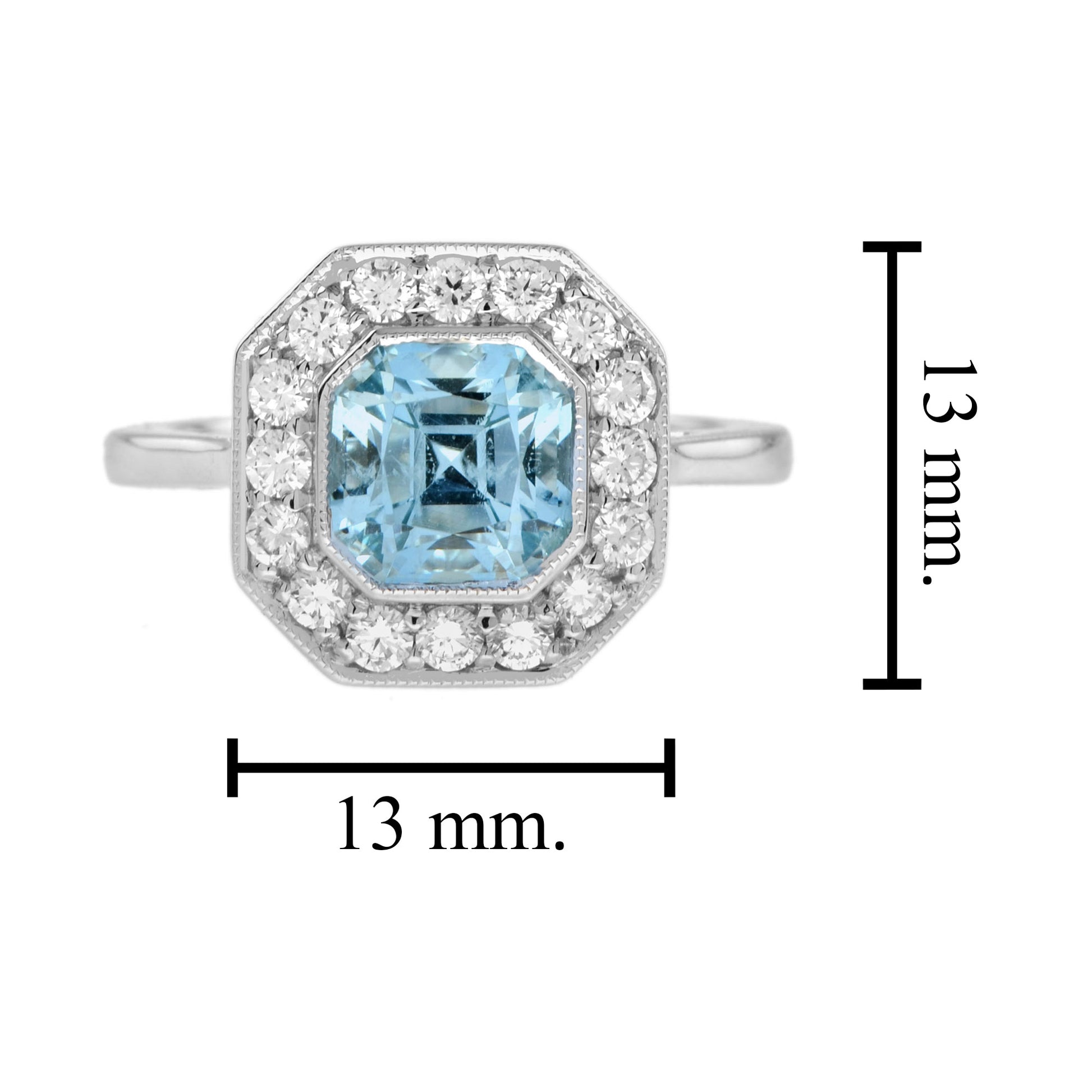 Hexagon Swiss Blue Topaz & Diamond Art Deco Style Halo Set 14K White Gold Ring
