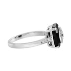 Diamond & Black Octagon Onyx Art Deco Style Halo Unique 14K White Gold Ring