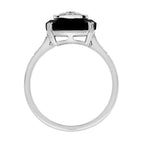 Diamond & Black Octagon Onyx Art Deco Style Halo Unique 14K White Gold Ring