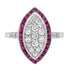 Diamond Cluster & Red Pink Ruby Art Deco Style 14K White Gold Ring