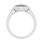 Diamond Cluster & Red Pink Ruby Art Deco Style 14K White Gold Ring