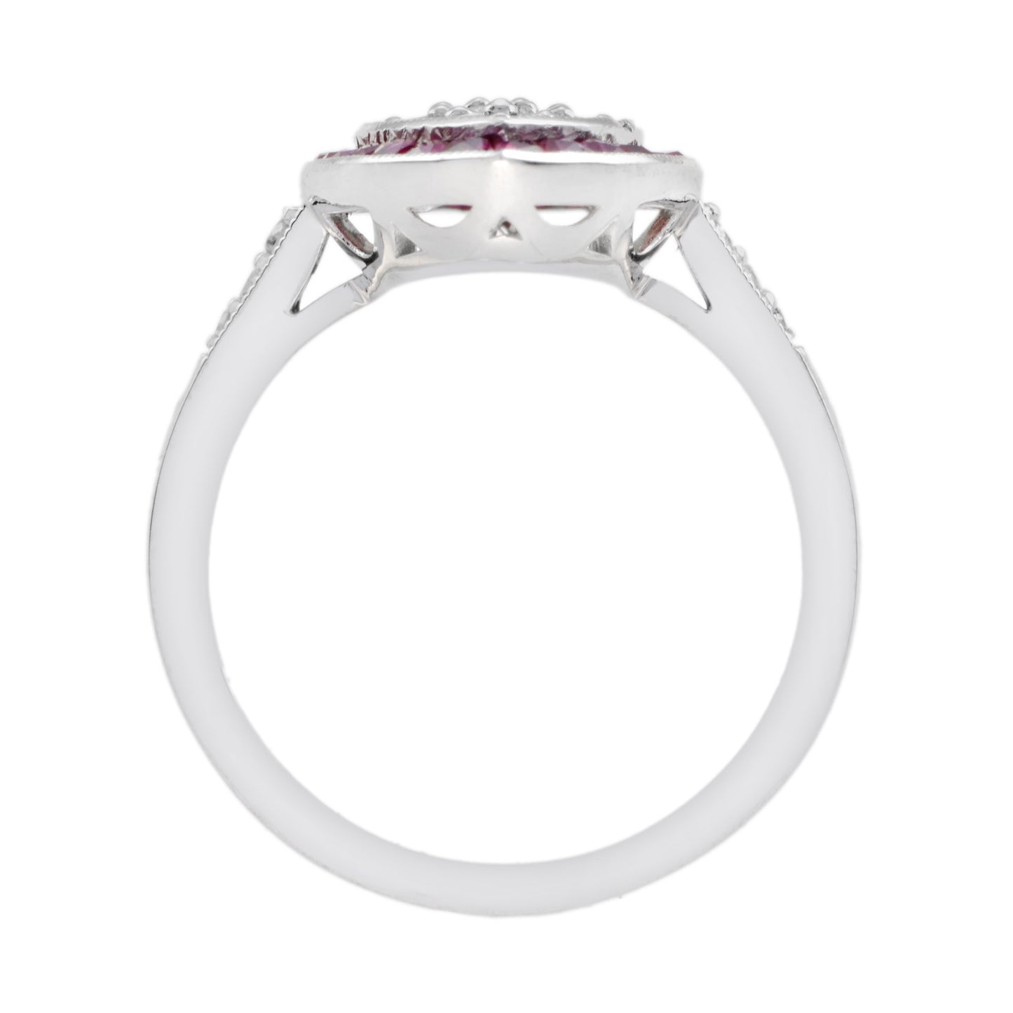 diamond cluster & red pink ruby art deco style 14k white gold ring