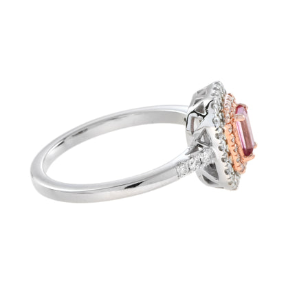 Octagon Pink Sapphire &amp; Diamond Double Halo Set Engagement 14K White Gold Ring